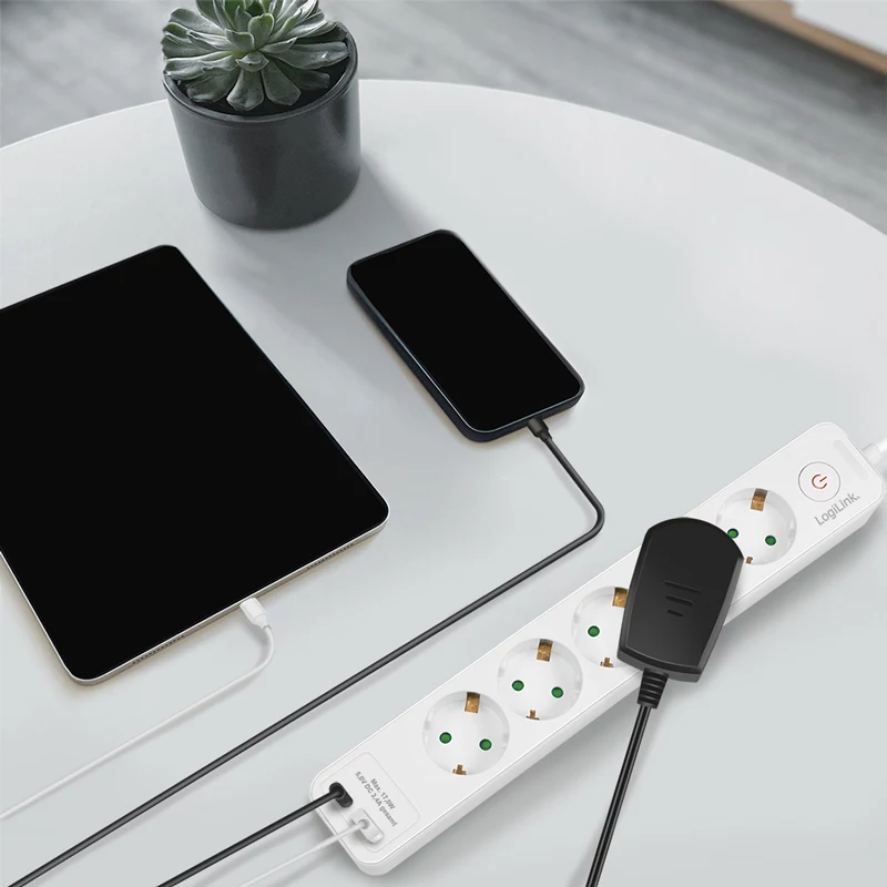 LogiLink LPS280U πολύπριζο, 5 πρίζες AC, 2 θύρες USB (USB-A & USB-C), 17W, λευκό