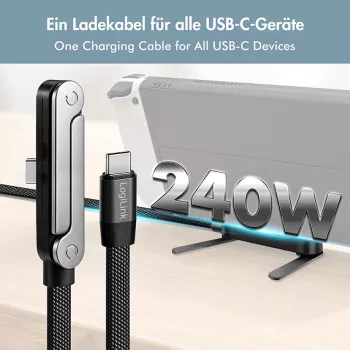 LogiLink Καλώδιο USB 2.0 Type-C C/M σε C/M 480 Mbps 240W Επίπεδο Μαύρο 1,5m