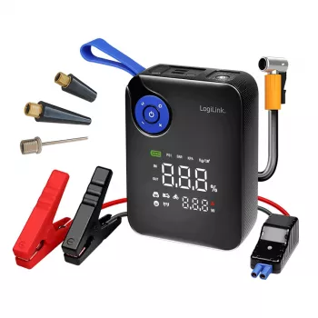 LogiLink PA0358 Powerbank 4-in-1 εκκίνησης αυτοκινήτου με αεροσυμπιεστή, 7200 mAh, 200A ρεύμα εκκίνησης, φακός LED