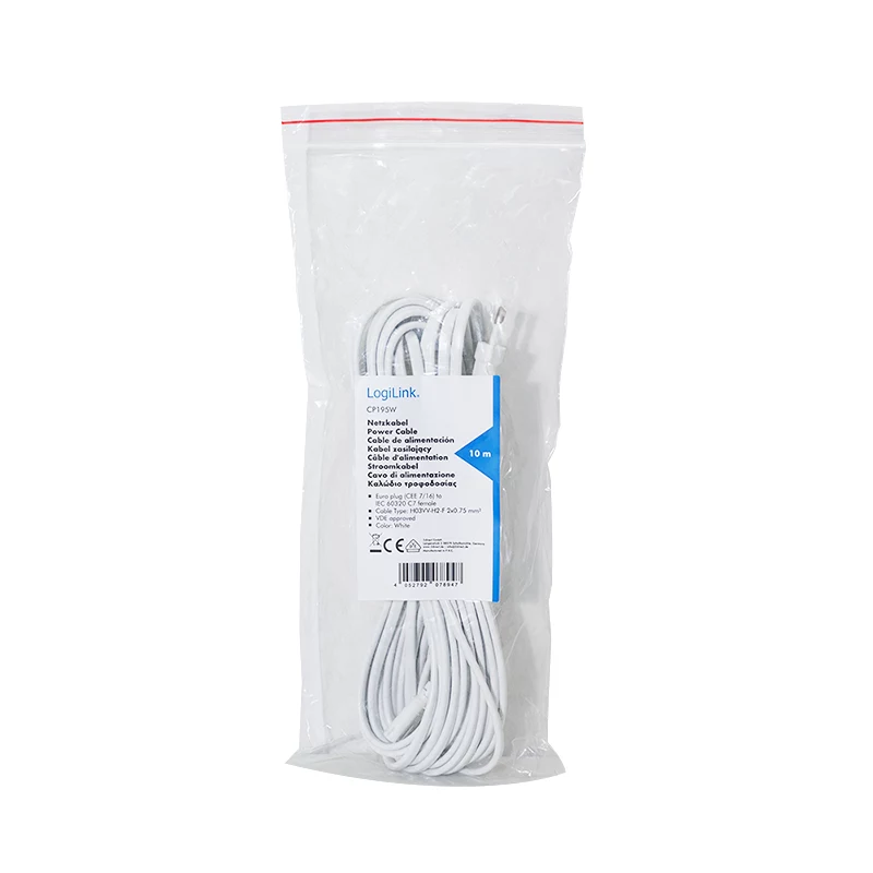 LogiLink CP195W Καλώδιο τροφοδοσίας CEE 7/16 σε IEC C7 Λευκό 10 m
