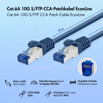 LogiLink EconLine Καλώδιο patch Cat.6A S/FTP, CCA, LSZH, Μπλε, 10 m