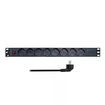LogiLink PDU8C06 PDU 19 ιντσών 1U 8 θέσεων Schuko με προστασία υπέρτασης, 2x USB-C, προστασία υπερφόρτωσης, καλώδιο 2m, Μαύρο/Ασημί