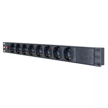 LogiLink PDU8C06 PDU 19 ιντσών 1U 8 θέσεων Schuko με προστασία υπέρτασης, 2x USB-C, προστασία υπερφόρτωσης, καλώδιο 2m, Μαύρο/Ασημί