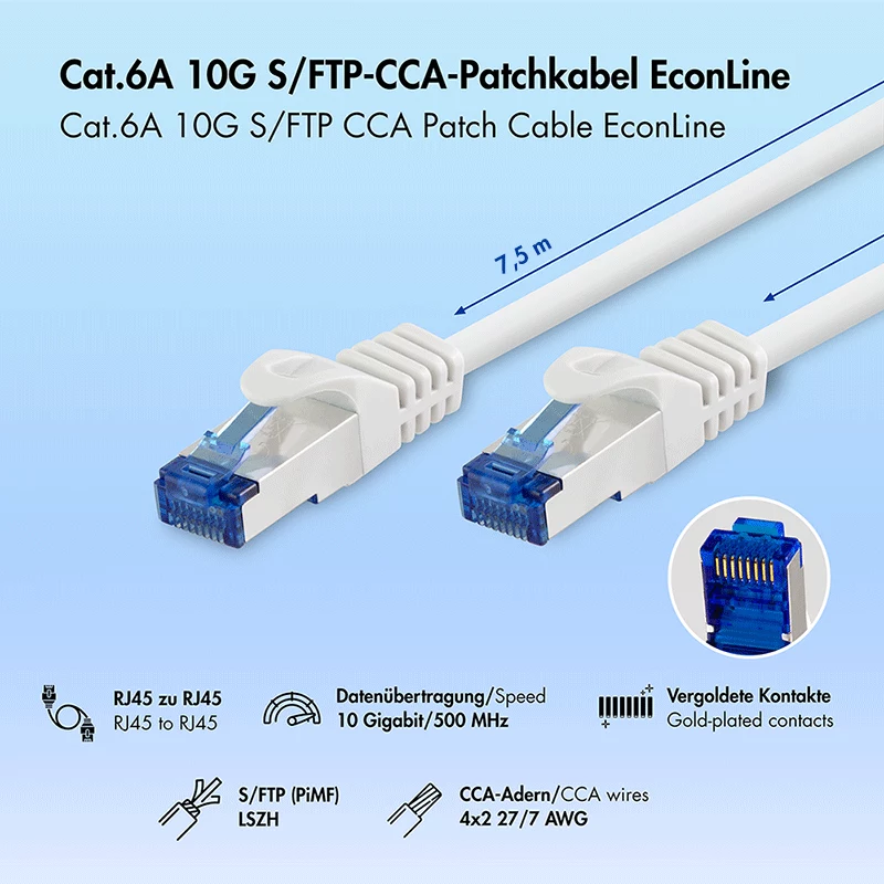 LogiLink Cat.6A S/FTP CCA LSZH Patchkabel, λευκό, 7,5 m, EconLine
