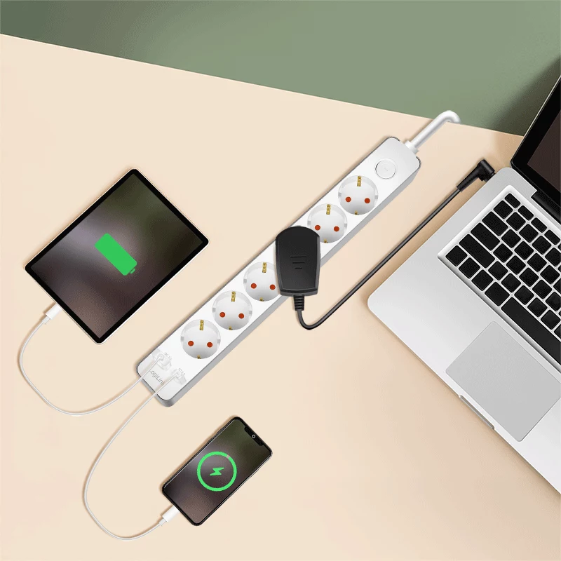 LogiLink πολύπριζο με 6 ασφαλείς πρίζες, USB-A & USB-C PD 20W, διακόπτης, 1,5 m, λευκό