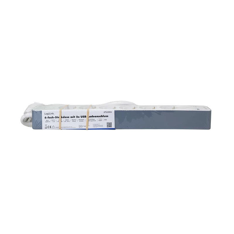 LogiLink πολύπριζο με 6 ασφαλείς πρίζες, USB-A & USB-C PD 20W, διακόπτης, 1,5 m, λευκό