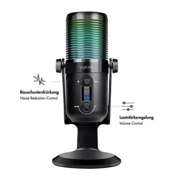 LogiLink πυκνωτικό μικρόφωνο USB με φως RGB, καρδιοειδές/καρδιοειδής χαρακτηριστική, 20 Hz - 20 kHz, μαύρο (HS0059)