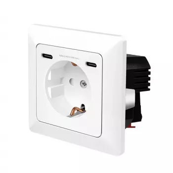 LogiLink επιτοίχια πρίζα με 1 υποδοχή Schuko και φορτιστή 2 θυρών USB-C, 25W PD, λευκό