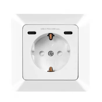 LogiLink επιτοίχια πρίζα με 1 υποδοχή Schuko και φορτιστή 2 θυρών USB-C, 25W PD, λευκό