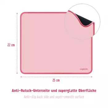 LogiLink mouse pad 220 x 250 mm ροζ - υφασμάτινη επιφάνεια, αντιολισθητική βάση από καουτσούκ
