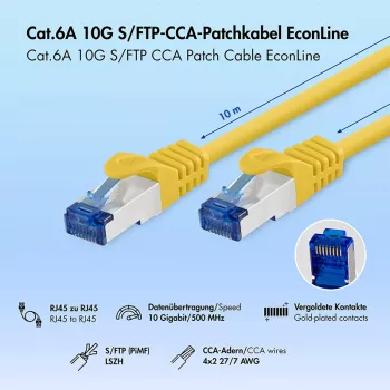 LogiLink Cat.6A S/FTP LSZH καλώδιο patch, CCA, κίτρινο, 10 m, EconLine