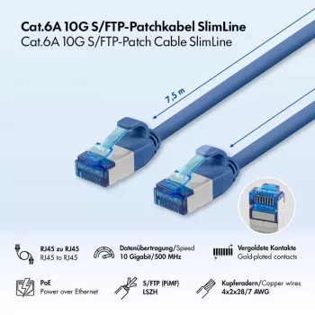 LogiLink SlimLine Cat.6A S/FTP LSZH καλώδιο patch, 7,5 m, μπλε
