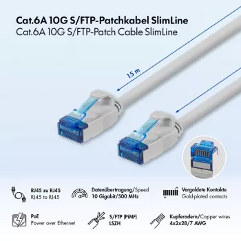 LogiLink Cat.6A Slim S/FTP LSZH καλώδιο patch, γκρι, 15 m, SlimLine