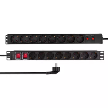 LogiLink PDU1601 19 ιντσών 1U Rackmount μονάδα διανομής ισχύος, 16 υποδοχές Schuko, προστασία υπέρτασης, 16A, καλώδιο 2m, μαύρο