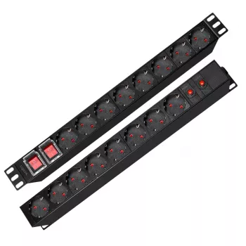 LogiLink PDU1601 19 ιντσών 1U Rackmount μονάδα διανομής ισχύος, 16 υποδοχές Schuko, προστασία υπέρτασης, 16A, καλώδιο 2m, μαύρο