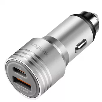 LogiLink φορτιστής αυτοκινήτου USB, 2 θύρες, 20W γρήγορη φόρτιση, ασημί