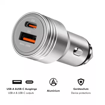 LogiLink φορτιστής αυτοκινήτου USB, 2 θύρες, 20W γρήγορη φόρτιση, ασημί