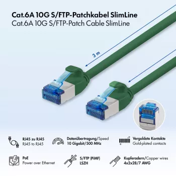 LogiLink SlimLine Καλώδιο δικτύου Cat.6A S/FTP LSZH, 3m, πράσινο