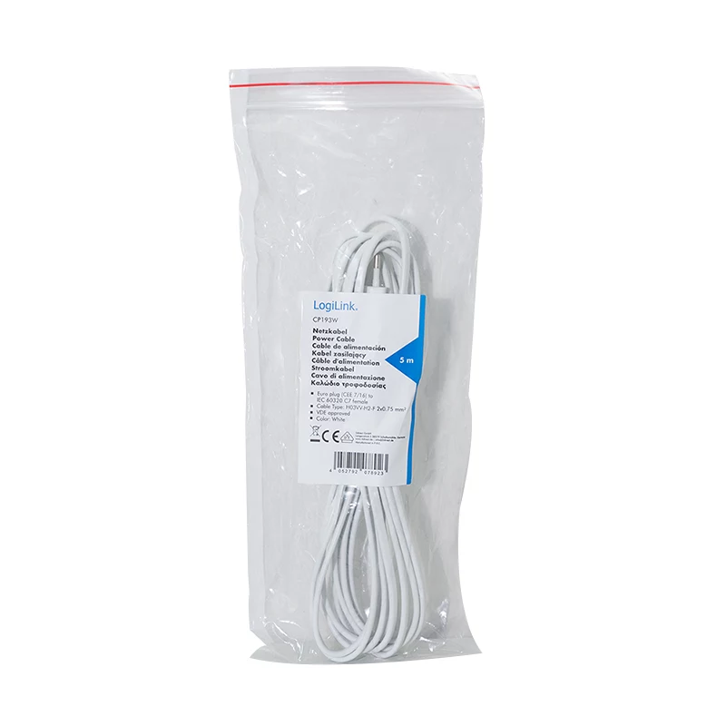LogiLink CP193W Καλώδιο τροφοδοσίας CEE 7/16 σε IEC C7 λευκό 5m