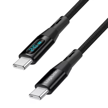 LogiLink καλώδιο USB 2.0 Type-C με ένδειξη ισχύος, C/M σε C/M, 480 Mbps, 240W PD 3.1, πλεκτό νάιλον, μαύρο, 1 m