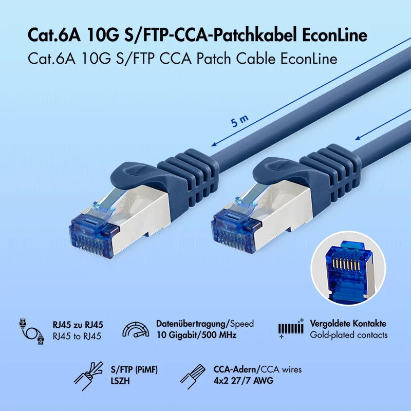LogiLink καλώδιο patch Cat.6A S/FTP LSZH, 5 m, μπλε, EconLine