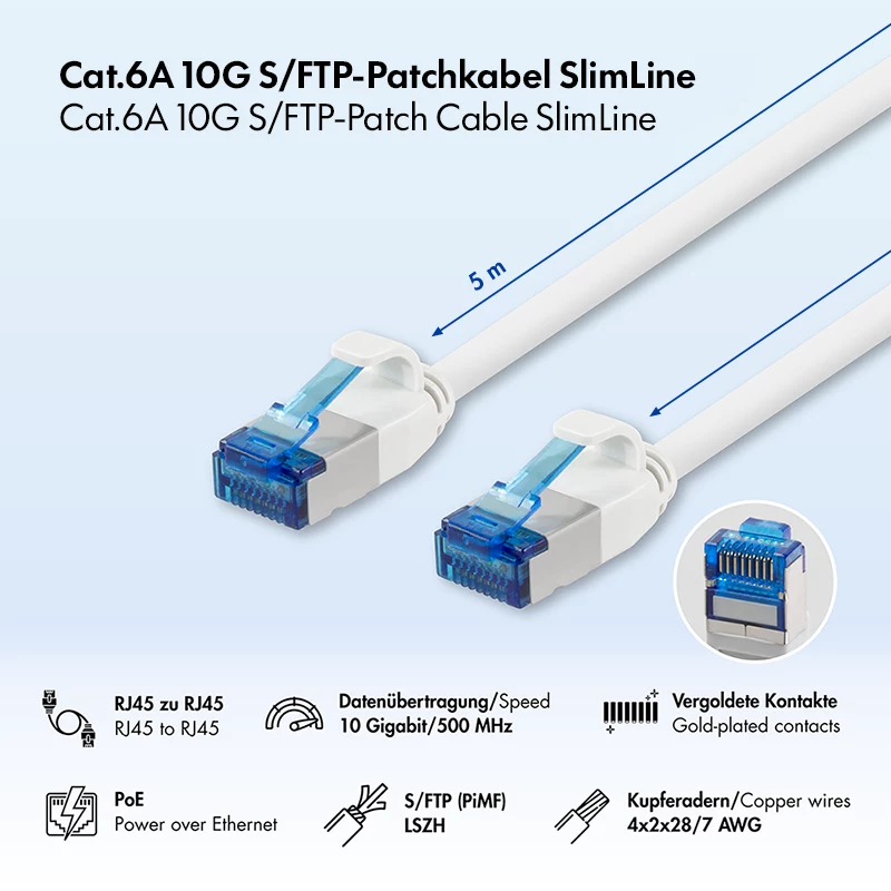 LogiLink καλώδιο patch Cat.6A Slim S/FTP LSZH, λευκό, 5m, SlimLine