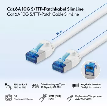LogiLink καλώδιο patch Cat.6A Slim S/FTP LSZH, λευκό, 20 m