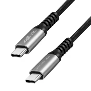 LogiLink καλώδιο USB 2.0 Type-C, C/M σε C/M, 480 Mbps, 240W, νάιλον, μέταλλο, μαύρο/ασημί, 0,5 m