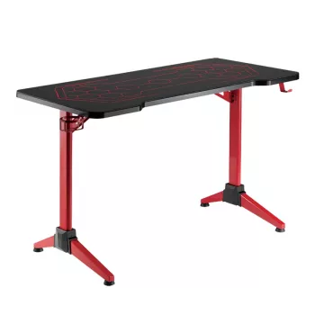 LogiLink γραφείο gaming, 120x60 cm, επιφάνεια από σκληρυμένο γυαλί με φωτισμό RGB, κόκκινο πλαίσιο