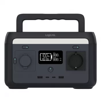 LogiLink φορητός σταθμός ενέργειας 300W μπαταρία LiFePO4, 288Wh καθαρό ημιτονοειδές κύμα, 60W USB-C PD, QC3.0, Solar Ready