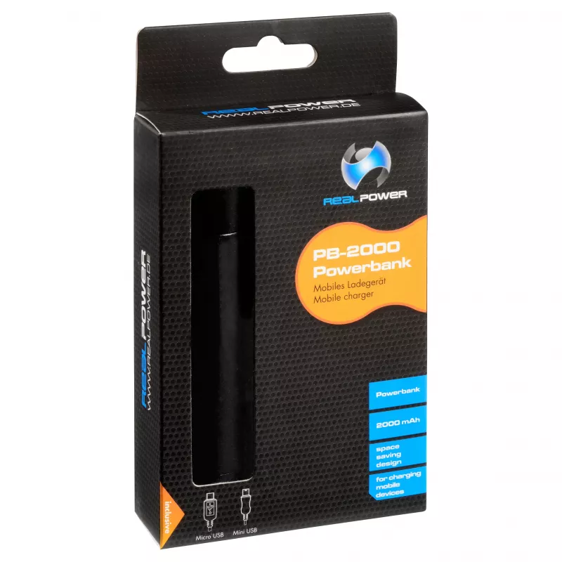 RealPower PB2000 mAh αλουμινένιο power bank, μαύρο