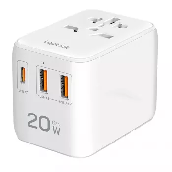 LogiLink PA0356 USB-A/C ταξιδιωτικός φορτιστής 20W GaN 3 θυρών λευκό