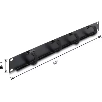 Delock Panel διαχείρισης καλωδίων 19 ιντσών 1U με 4 δεματικά Velcro, Μαύρο