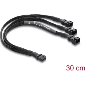 Delock Καλώδιο splitter ανεμιστήρα 1 x 4-Pin PWM θηλυκή σε 2 x 4-Pin PWM αρσενικό (το δεύτερο με 3 Pins) πλεκτό περίβλημα 30 cm Μαύρο