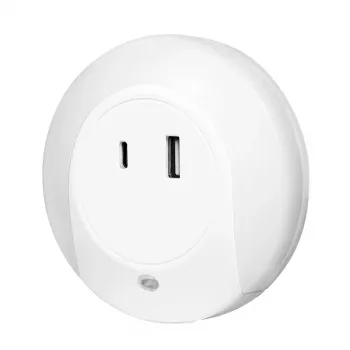 LogiLink Νυχτερινό φωτάκι LED με αισθητήρα λυκόφωτος, 1x USB-A & 1x USB-C, συνολική ισχύς 18W