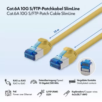 LogiLink Καλώδιο patch Cat.6A Slim S/FTP LSZH, Κίτρινο, 10 m