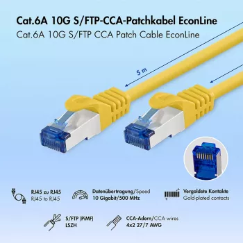 LogiLink Καλώδιο patch Cat.6A S/FTP LSZH, CCA, 5m, Κίτρινο, EconLine