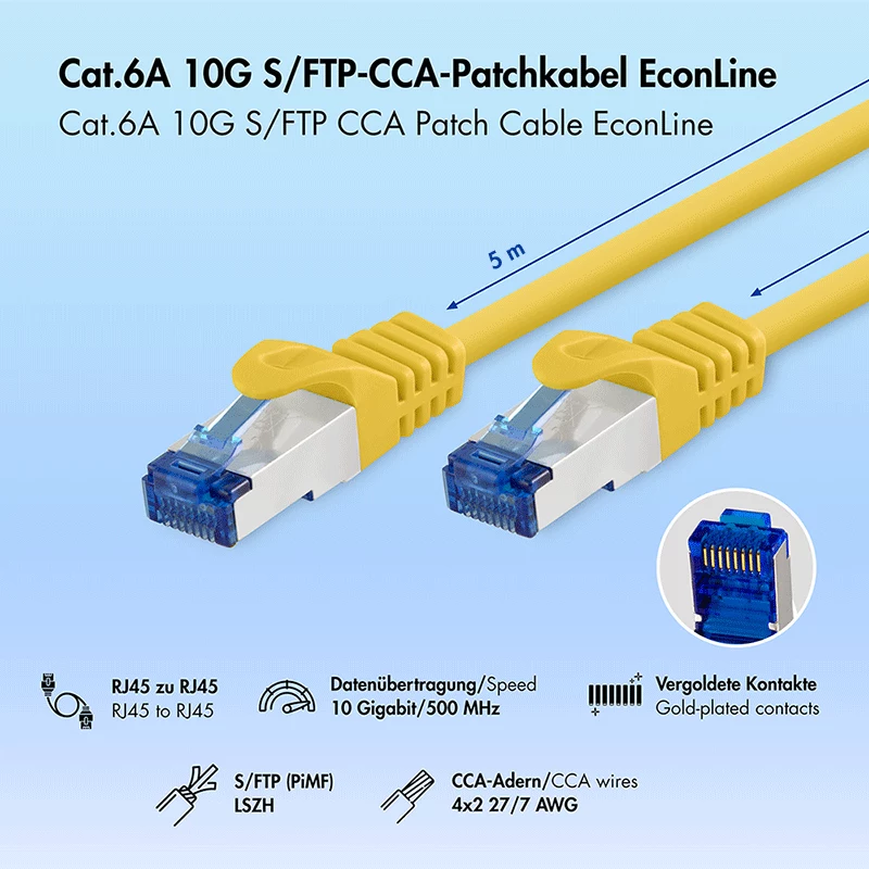 LogiLink Καλώδιο patch Cat.6A S/FTP LSZH, CCA, 5m, Κίτρινο, EconLine