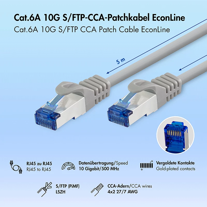 LogiLink Cat.6A CCA S/FTP LSZH καλώδιο patch, γκρι, 5 m, EconLine