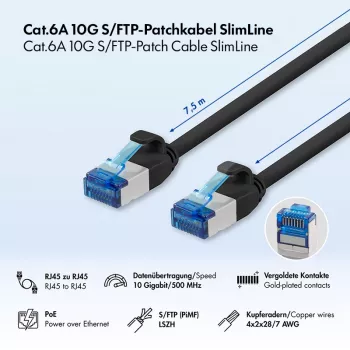 LogiLink SlimLine Cat.6A S/FTP LSZH Καλώδιο patch, 7,5 m, Μαύρο