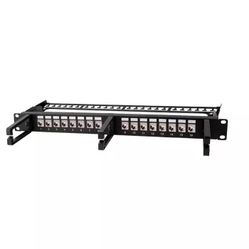 LOGILINK Modular 16-Port Cat.6A Keystone Patchpanel, 19/1U, με 3 κρίκους καλωδίων, Μαύρο
