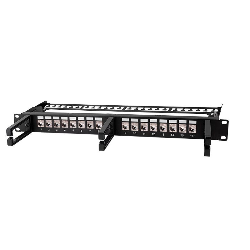 LOGILINK Modular 16-Port Cat.6A Keystone Patchpanel, 19/1U, με 3 κρίκους καλωδίων, Μαύρο