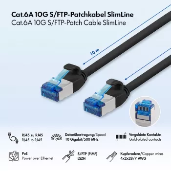 LogiLink SlimLine Καλώδιο Patch Cat.6A S/FTP LSZH, 10 m, Μαύρο