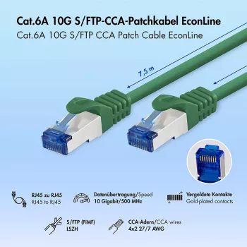 LogiLink Cat.6A S/FTP LSZH καλώδιο patch, CCA, 7,5 m, πράσινο, EconLine