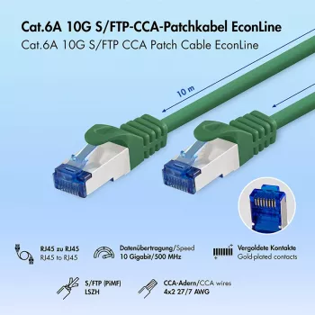 LogiLink Cat.6A S/FTP LSZH καλώδιο patch, CCA, πράσινο, 10 m, EconLine