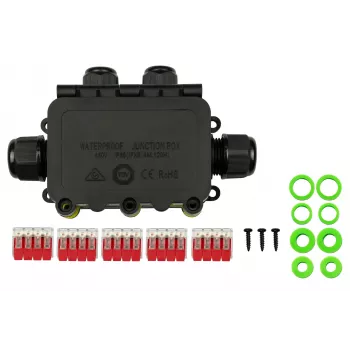 Kabelmeister 4πλό κουτί σύνδεσης χωρίς εργαλεία IP68, 450V/25A, 0,5-2,5mm², μαύρο