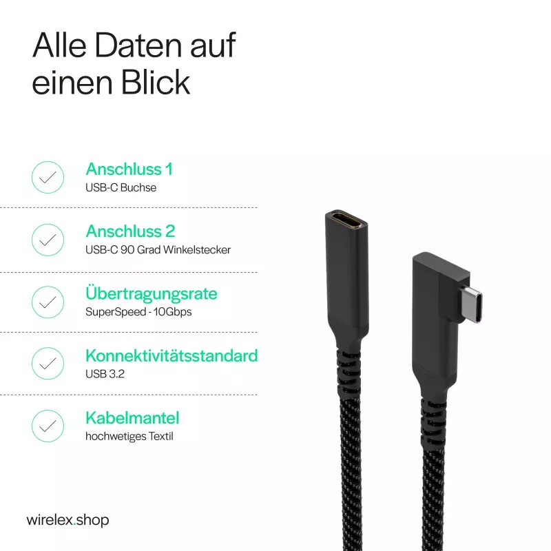 ShiverPeaks Καλώδιο Επέκτασης USB-C USB-C/C 3.2 PD 90° - Καλώδιο - Ψηφιακό/Δεδομένων