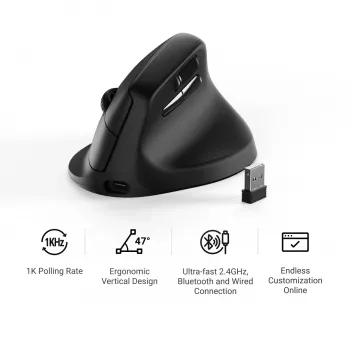Keychron M5-A29 Κάθετο PixArt 3311 1K Μαύρο Εργονομικό Ασύρματο Gaming Ποντίκι