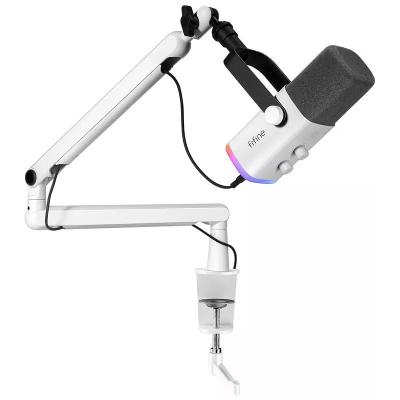 FIFINE TAM8W δυναμικό μικρόφωνο podcast XLR/USB με βραχίονα, λευκό