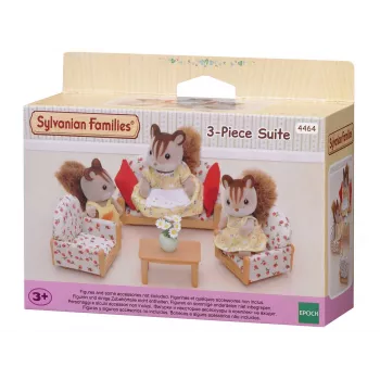 EPOCH Sylvanian Families Σετ καθιστικού τριών τεμαχίων - Σετ επίπλων σαλονιού με καναπέ, πολυθρόνες, τραπέζι & μαξιλάρια